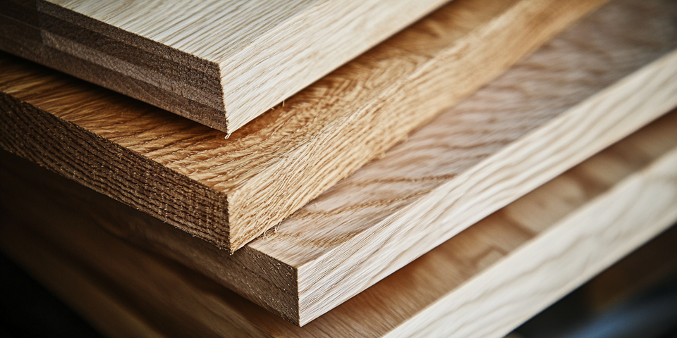 Nahaufnahme von Veneered Boards aus Echtholz mit verschiedenen Strukturen.